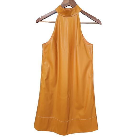 Staud Sicily Vegan Leather Mini Dress Honey Size 2 - Picture 5 of 9